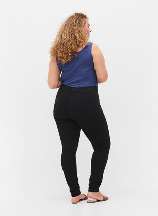 Super slim Amy jeans med resår i midjan, Black, Model image number 1