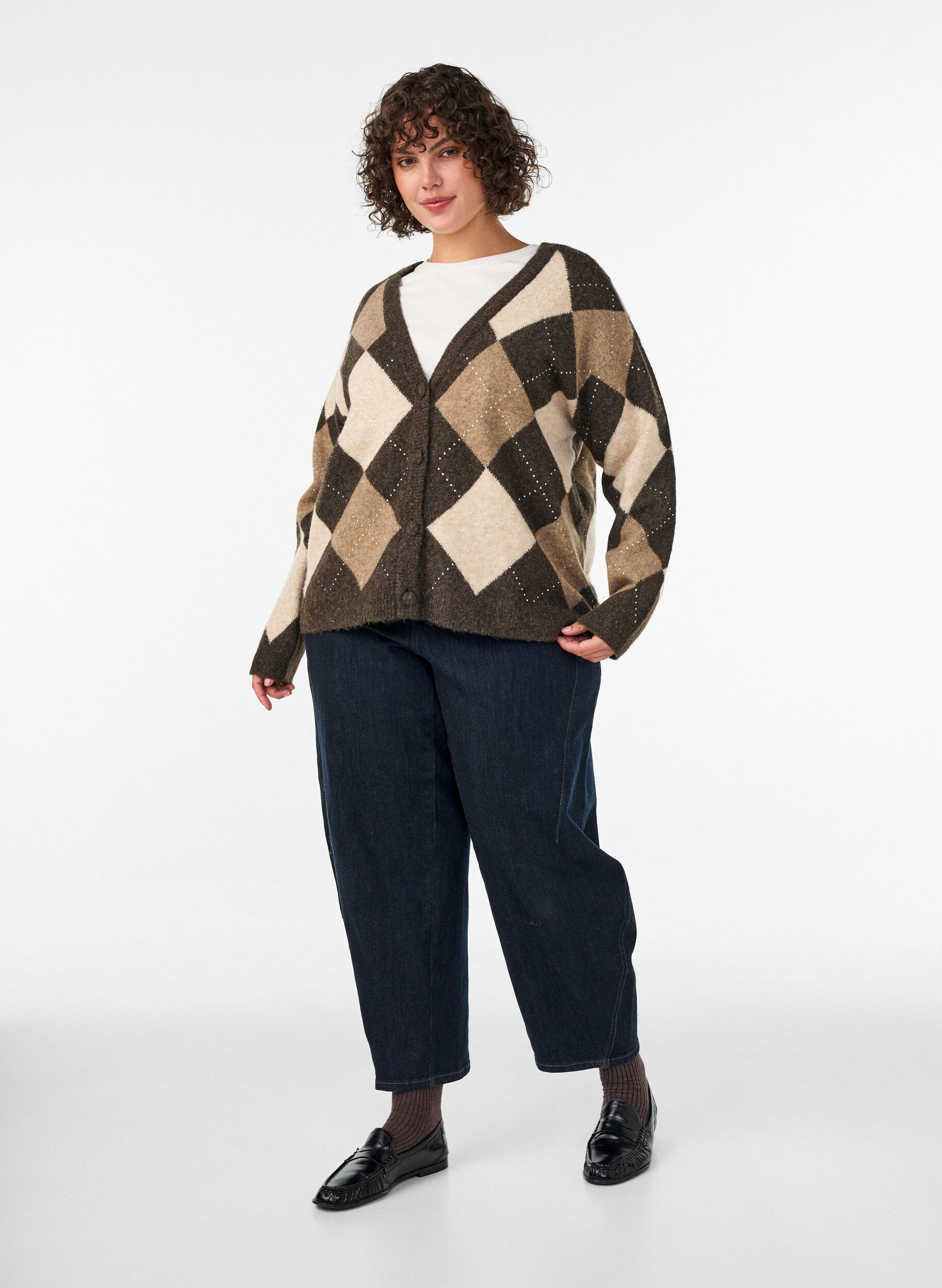 ZizziArgylekofta med strasstenar, Brun, Model image number 1