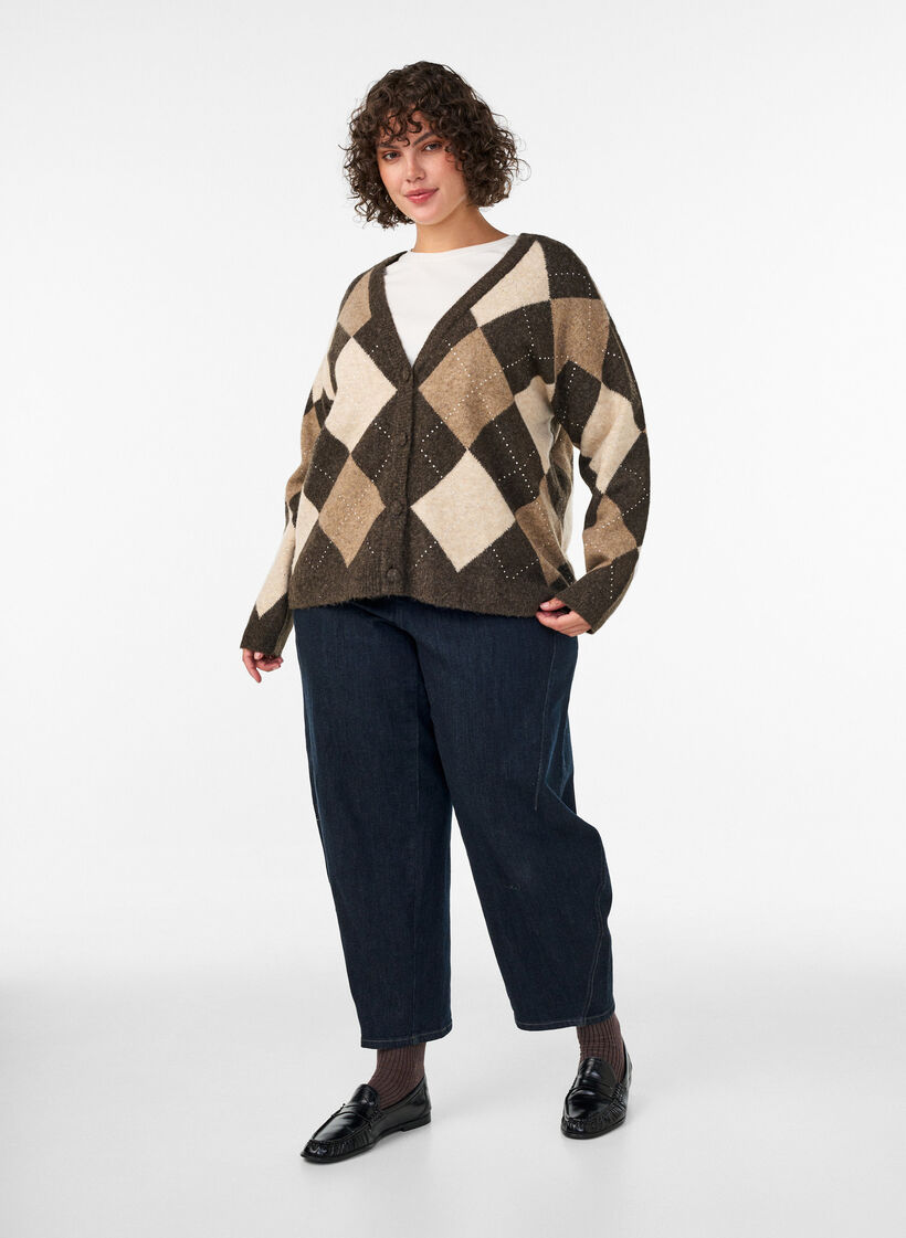Argylekofta med strasstenar, Brun, Model image number 1