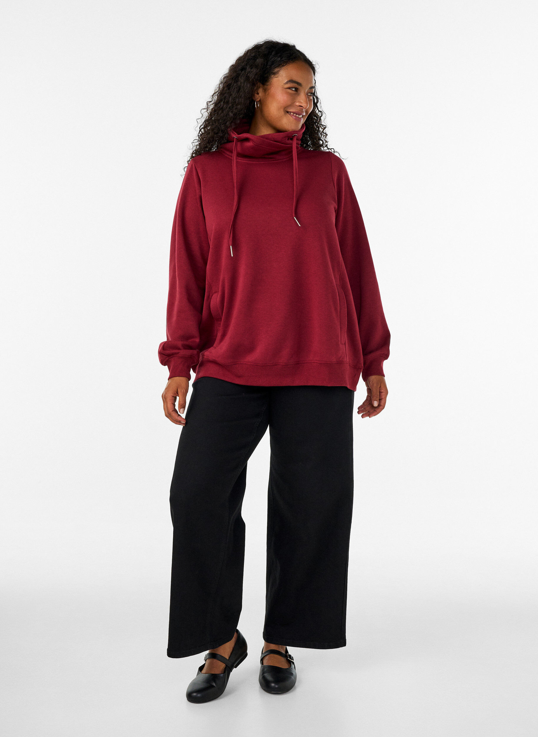ZizziSweatshirt med h&ouml;g krage och fickor, R&ouml;d, Model image number 1