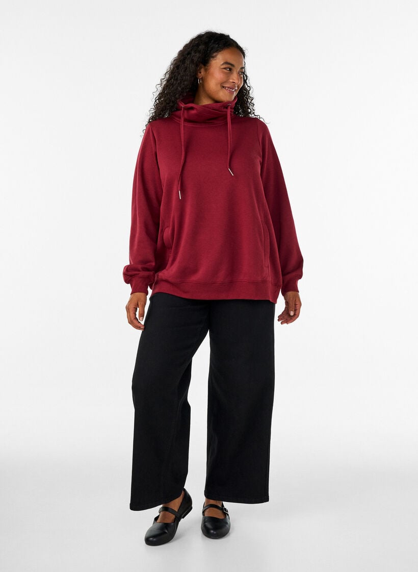 Sweatshirt med h&ouml;g krage och fickor, R&ouml;d, Model image number 1
