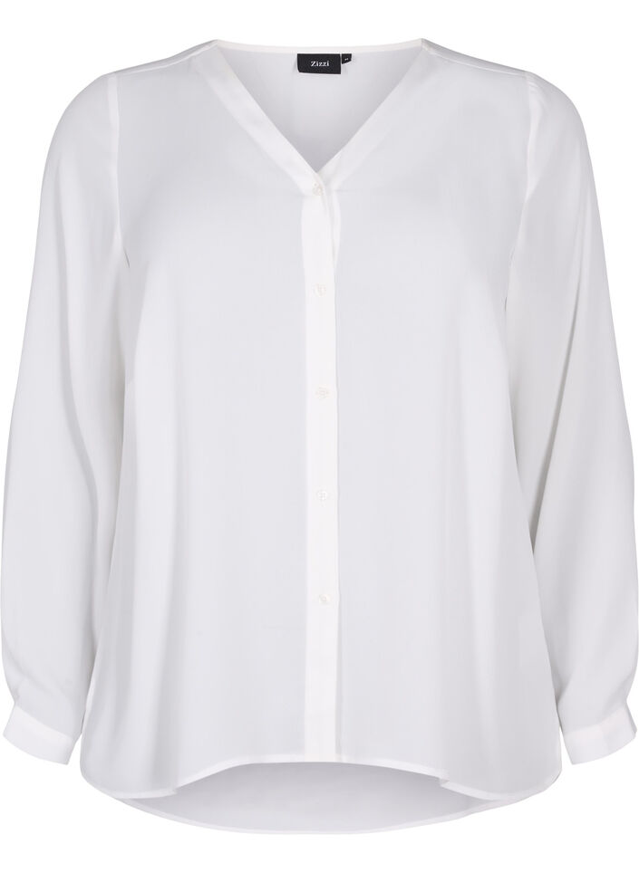 V-ringad skjorta med långa ärmar, Bright White, Packshot image number 0