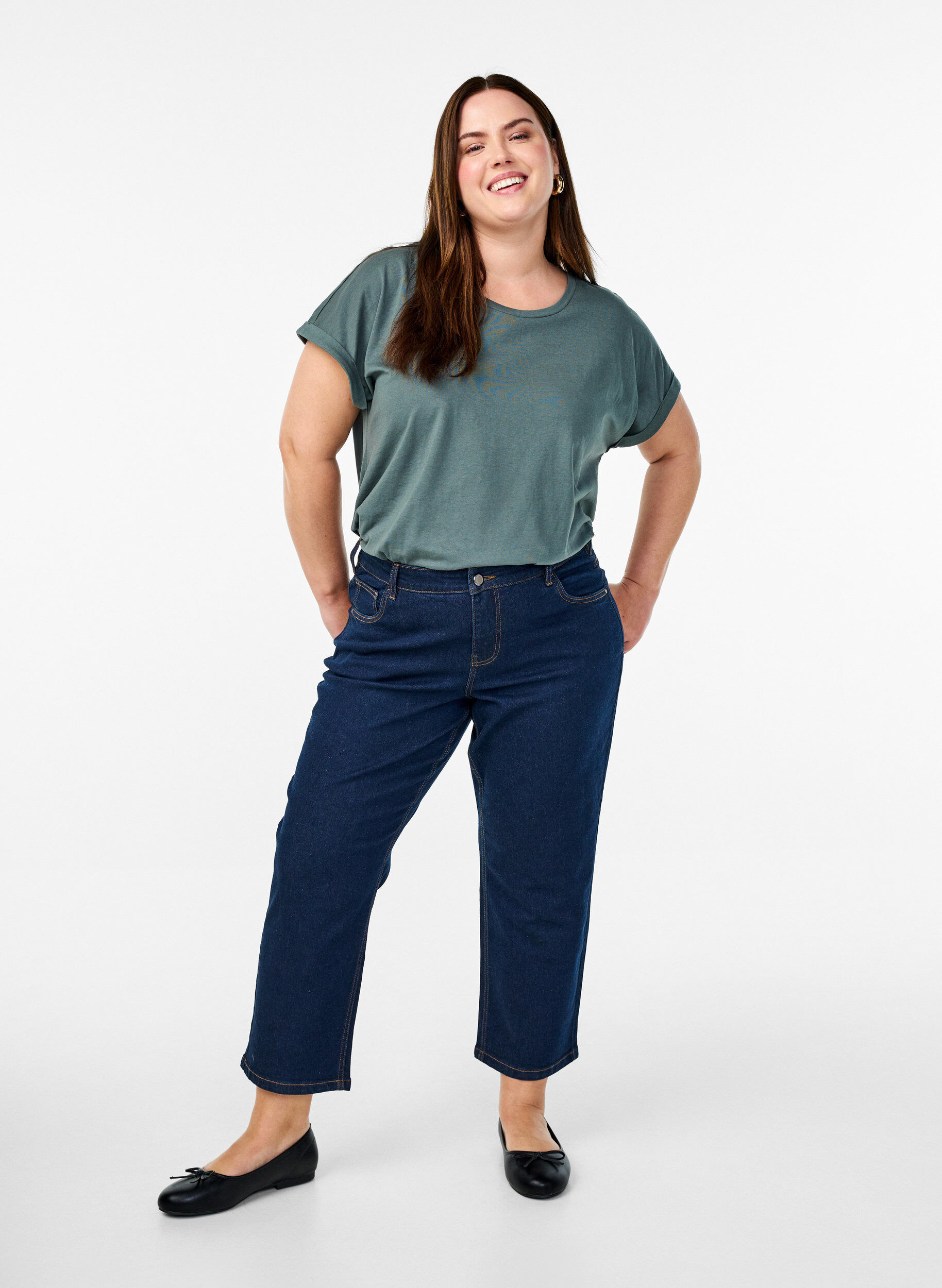 Croppade Vera-jeans med raka ben, Bl&aring;, Model