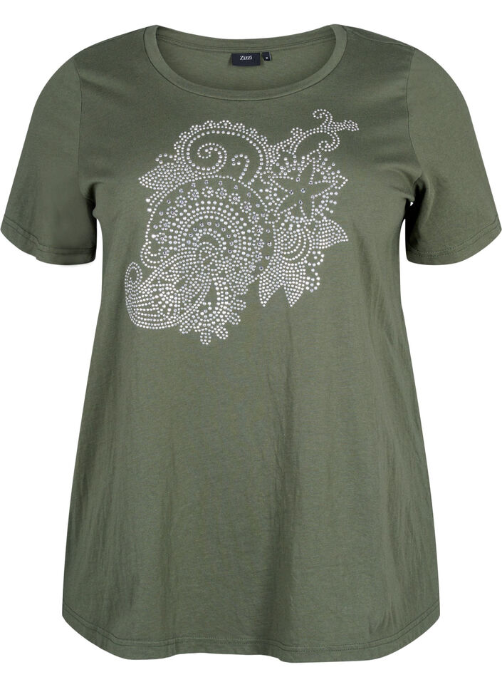 T-shirt i bomull med strassmotiv, Thyme w. Rhinestones, Packshot image number 0