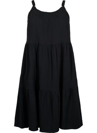 Enkel axelbandsklänning i bomull, Black, Packshot image number 0
