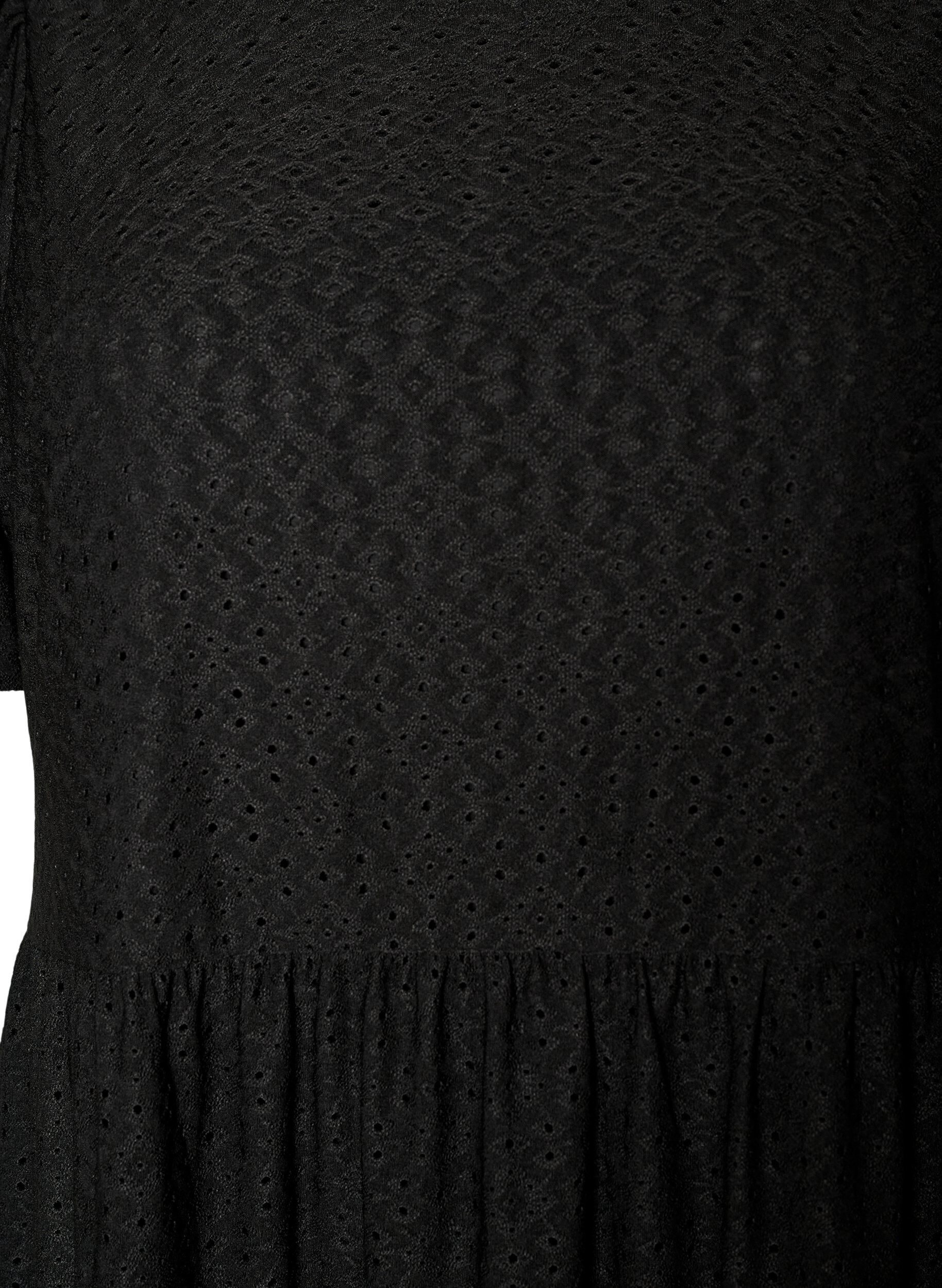 ZizziKort kl&auml;nning med spetsm&ouml;nster och lagerkjol, Svart, Packshot image number 2