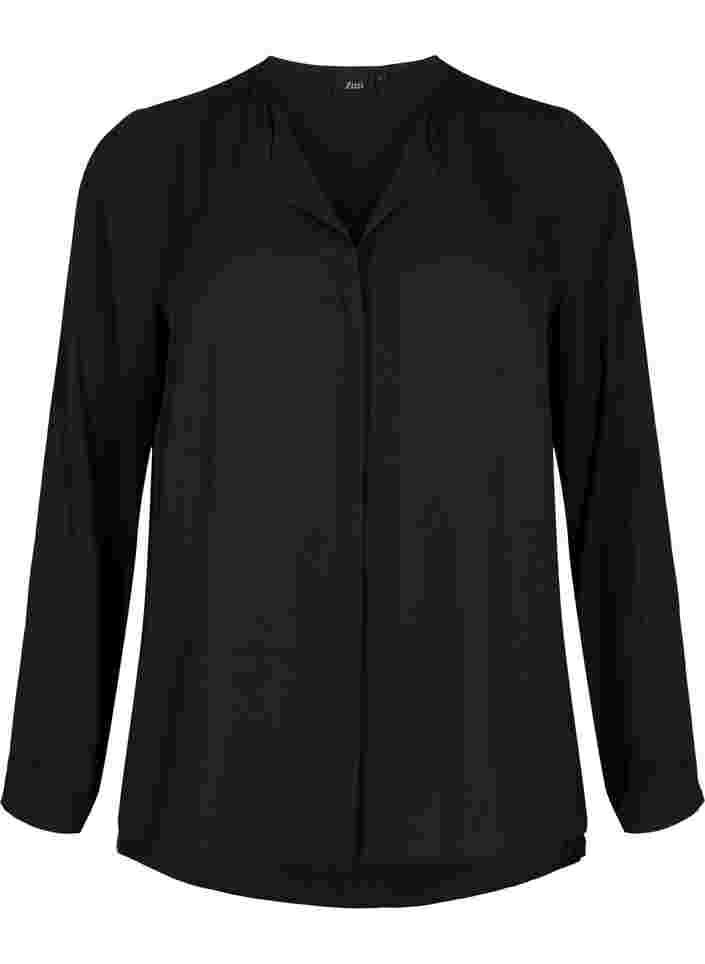 Enfärgad skjorta med V-ringning, Black