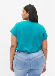 Kortärmad t-shirt i bomullsmix, Teal Blue, Model