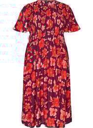 Kl&auml;nning med smock och blommigt m&ouml;nster, Lila