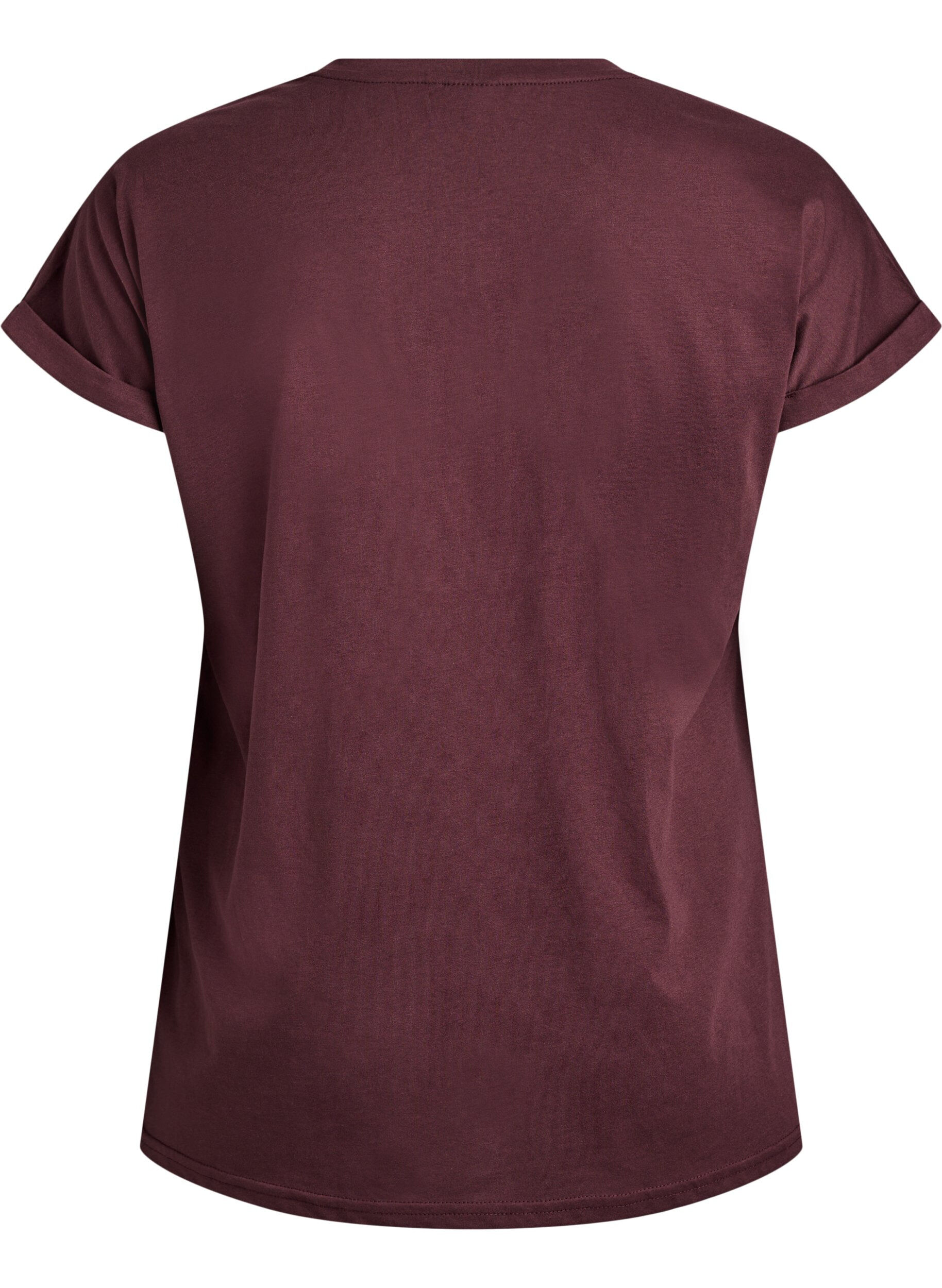 ZizziKort&auml;rmad t-shirt i bomullsblandning, M&ouml;rk Bordeaux, Packshot image number 1