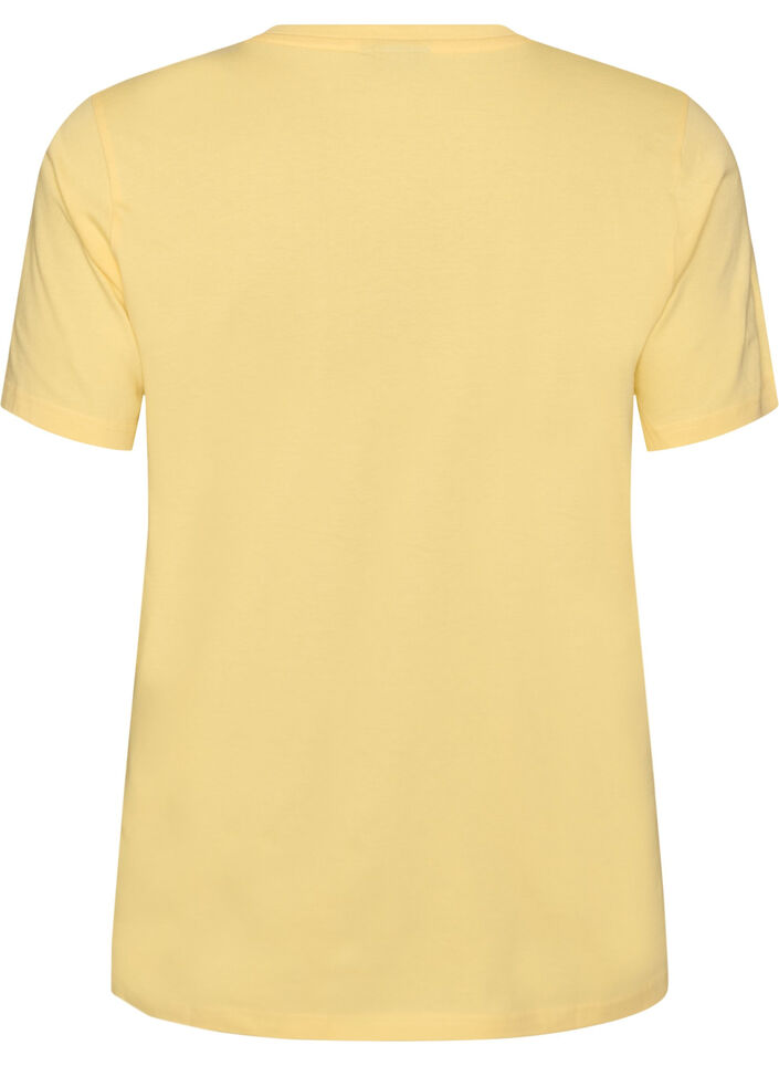 T-shirt i ekologisk bomull med h&aring;lbroderi, Gul, Packshot image number 1