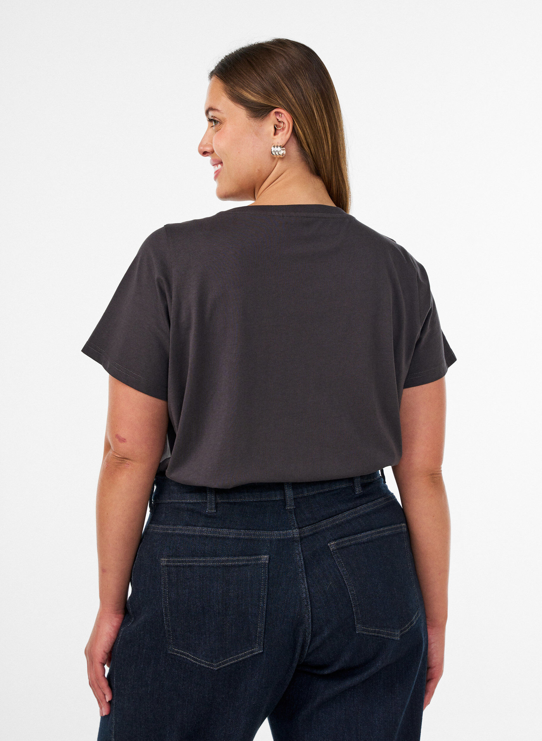 ZizziT-shirt i bomull med tryck framtill, Gr&aring;, Model image number 2