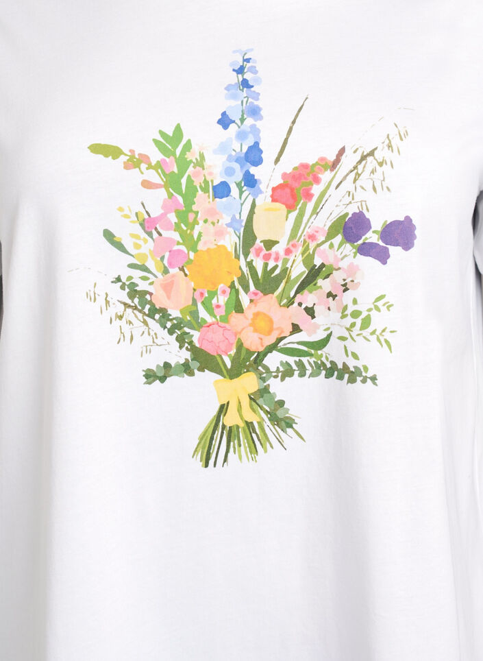 T-shirt i ekologisk bomull med blommigt tryck, B. White w. Flower, Packshot image number 2