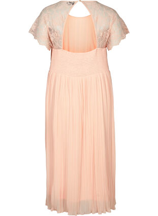 Kortärmad plisserad klänning med spets och smock¨, Rose Smoke, Packshot image number 1