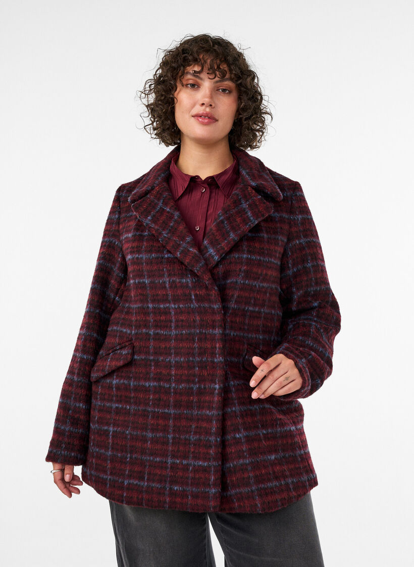 Rutig jacka med fickor, R&ouml;d, Model image number 0