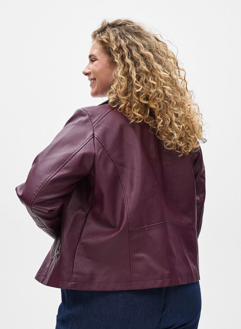 Bikerjacka i l&auml;derimitation, M&ouml;rk Bordeaux, Model image number 2