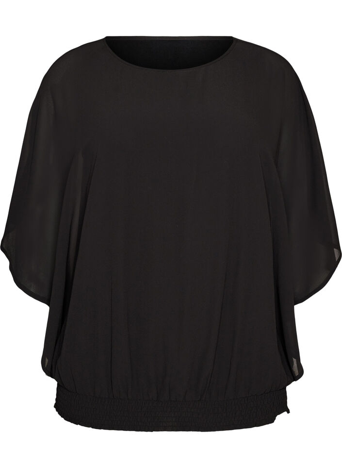 Blus i chiffong med ballongeffekt, Svart, Packshot image number 0