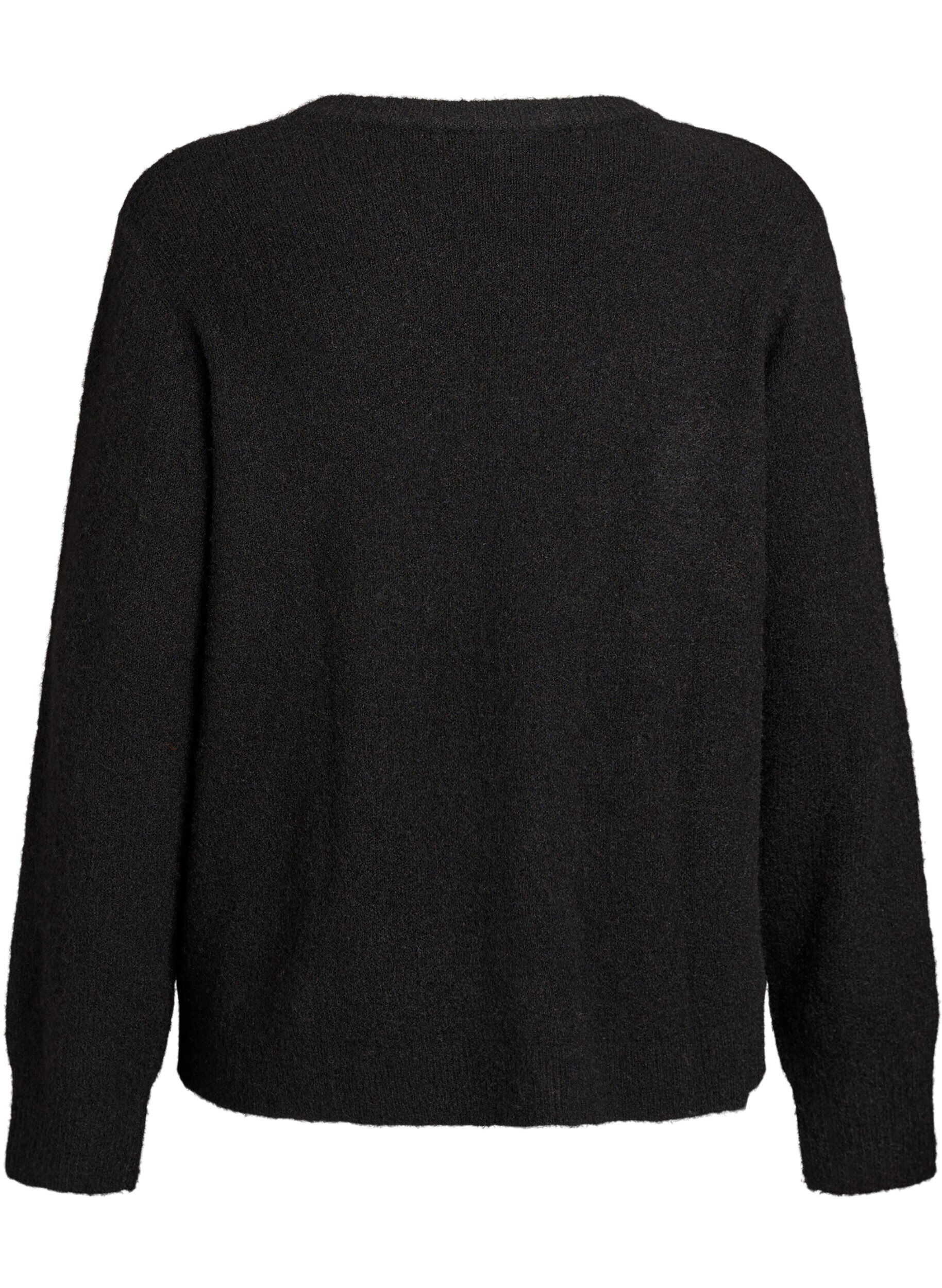 Zizzi Stickad kofta med ull och knappar, Svart, Packshot image number 1