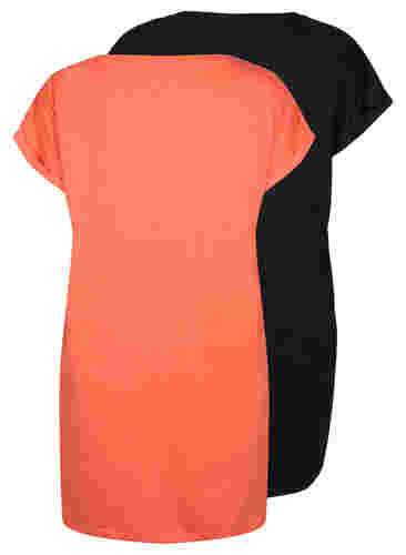 2-pack klänningar i bomull med korta ärmar, Living Coral / Black, Packshot image number 1