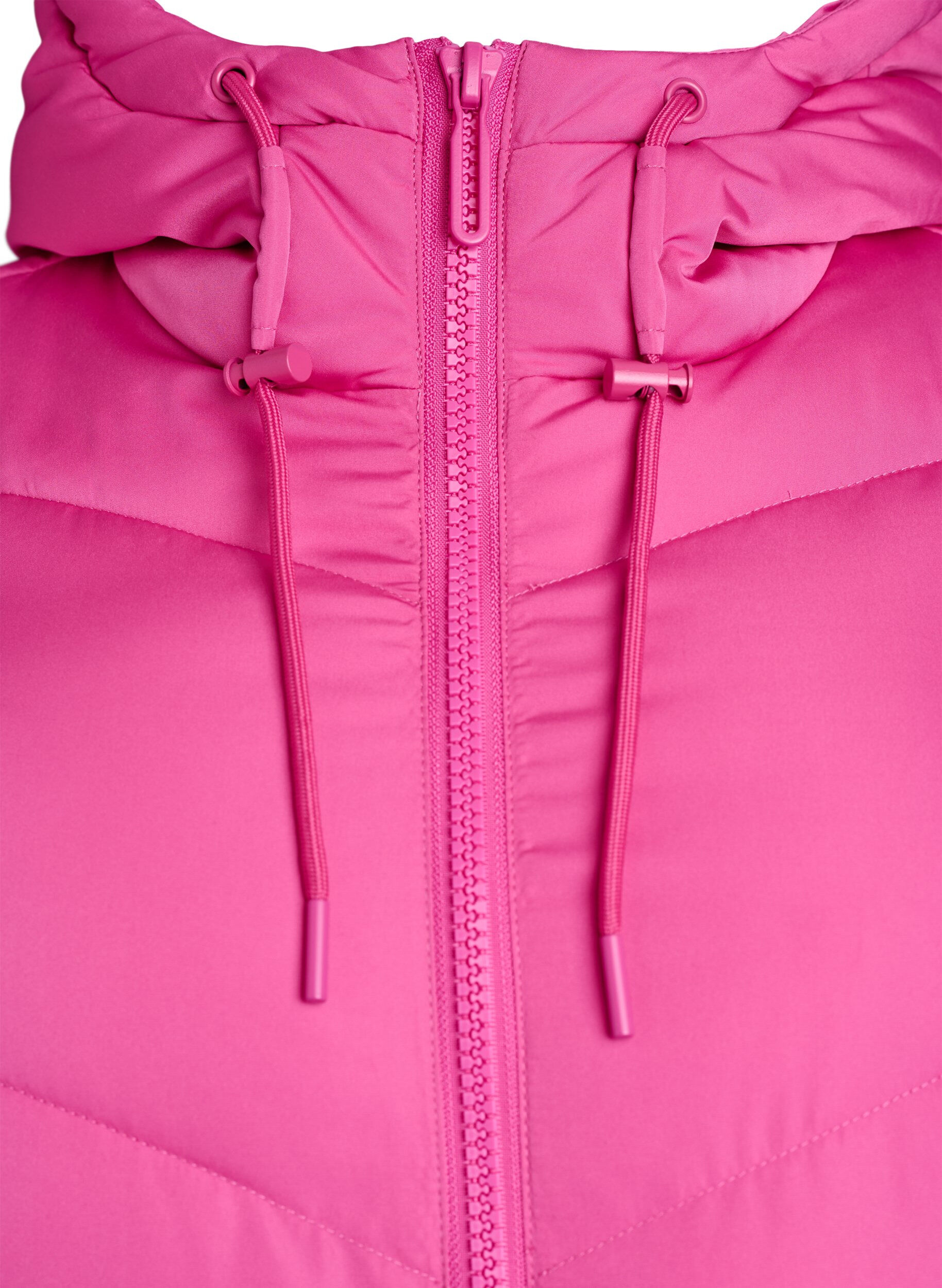 ZizziL&aring;ng pufferjacka med huva och fickor, Rosa, Packshot image number 2