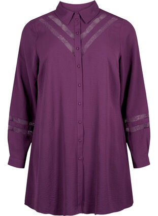 Långskjorta med spetsdetaljer, Deep Purple, Packshot image number 0
