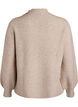 Ribbstickad tr&ouml;ja med puff&auml;rmar och knappar, Beige, Packshot image number 1
