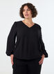 Viskosblus med V-ringning och ballongform, Svart, Model image number 0