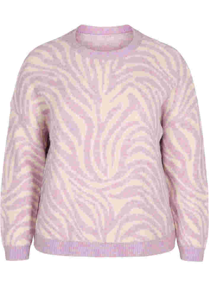 Stickad tröja med mönster, Lavender  Mel Comb., Packshot image number 0