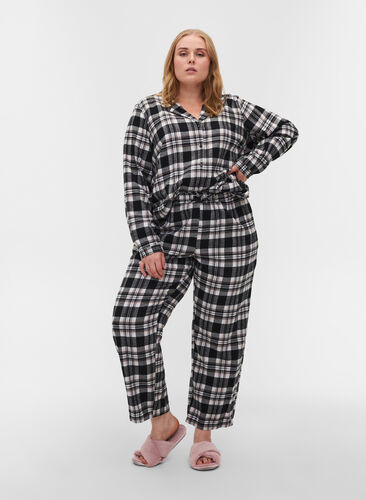 Rutiga pyjamasbyxor i bomull, Black/Rose Smoke, Model image number 0