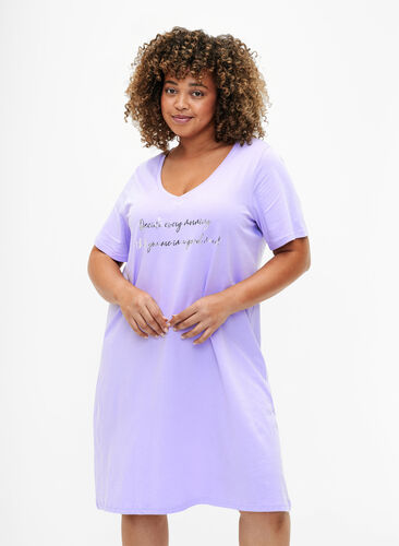 Organisk bomull nattklänning med V-hals , Lavender Decide, Model image number 0