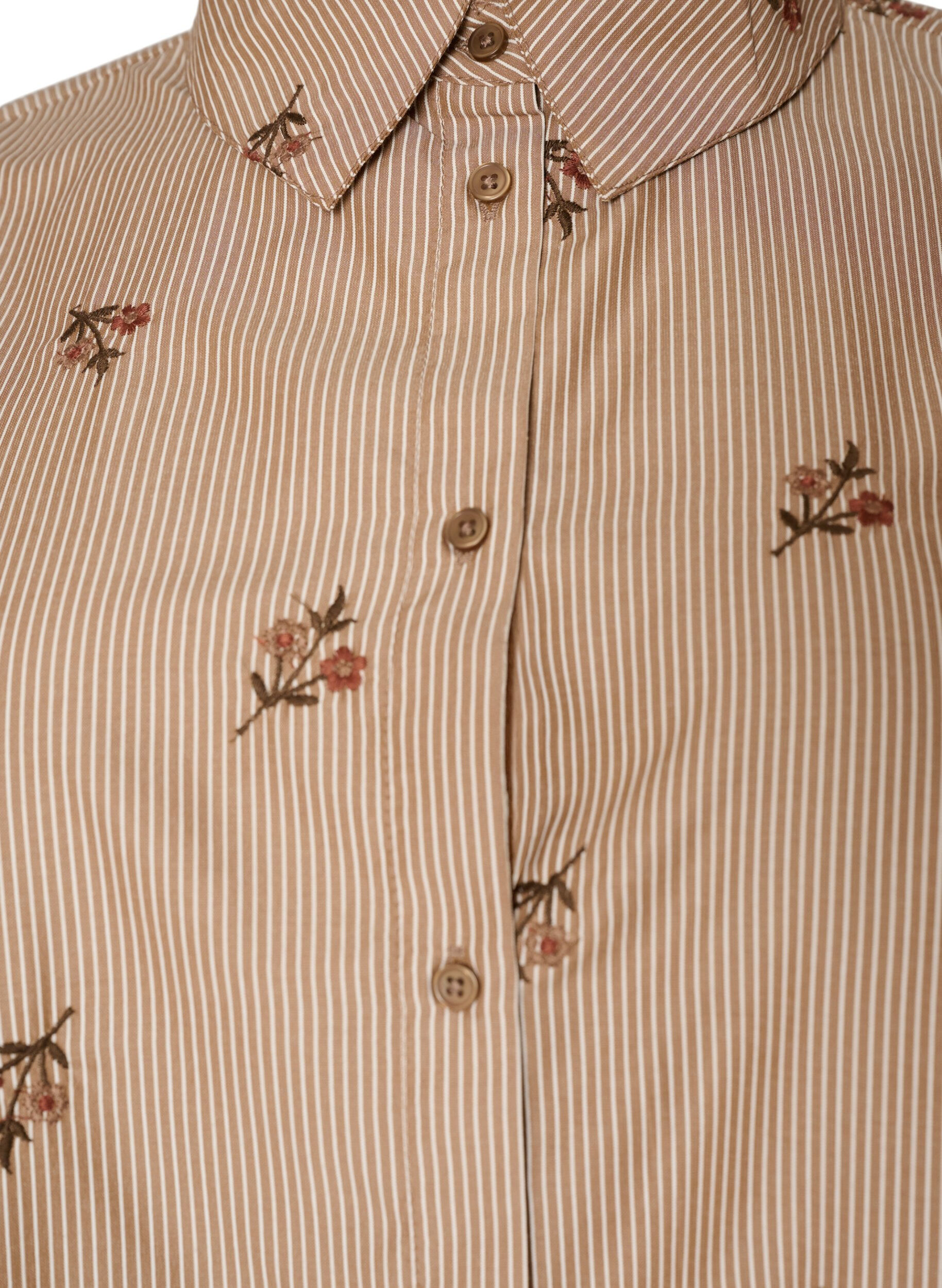 ZizziRandig skjorta med broderade blommor, Brun, Packshot image number 2