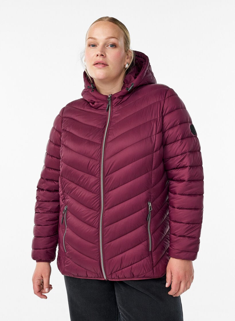 L&auml;ttviktsjacka med huva, M&ouml;rk Bordeaux, Model image number 0