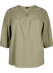 Blus i bomullsblandning med linne och virkade detaljer, Deep Lichen Green, Packshot image number 0