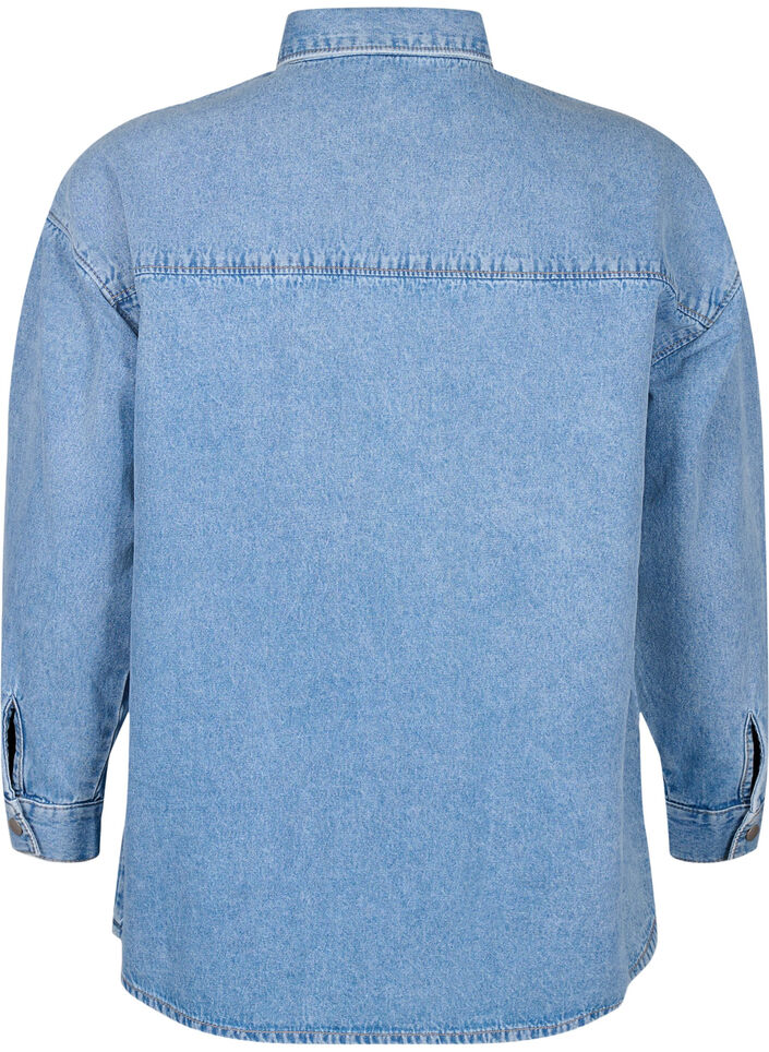 Lös jeansskjorta med bröstficka, Light blue denim, Packshot image number 1