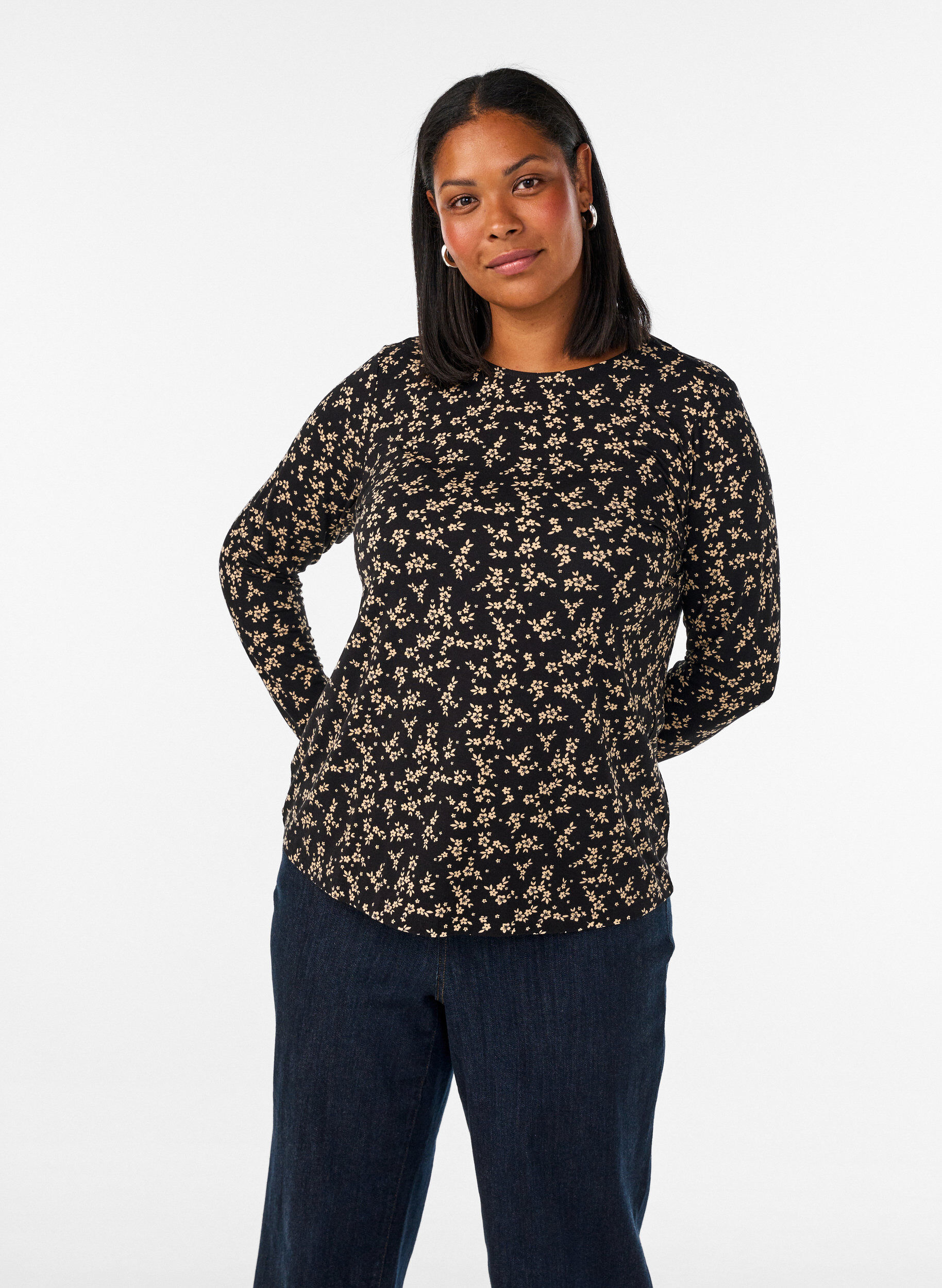 L&aring;ng&auml;rmad blus, Svart, Model