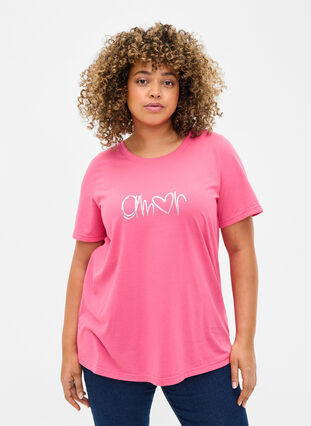T-shirt från FLASH med tryck, Hot Pink Amour, Model image number 0