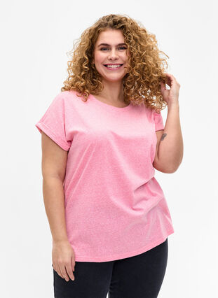 Melerad t-shirt med korta ärmar, Strawberry Pink Mel., Model image number 0
