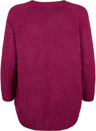 Melerad stickad tröja med pärlknappar på sidorna	, Raspberry Mel., Packshot image number 1