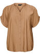 Blus i viskos med knappar och struktur, Brun, Packshot image number 0