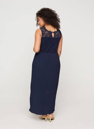 Ärmlös maxiklänning med spets och plisserad kjol, Night Sky, Model image number 1