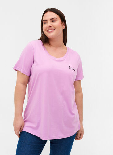 Kortärmad t-shirt med print, Violet Tulle, Model image number 0