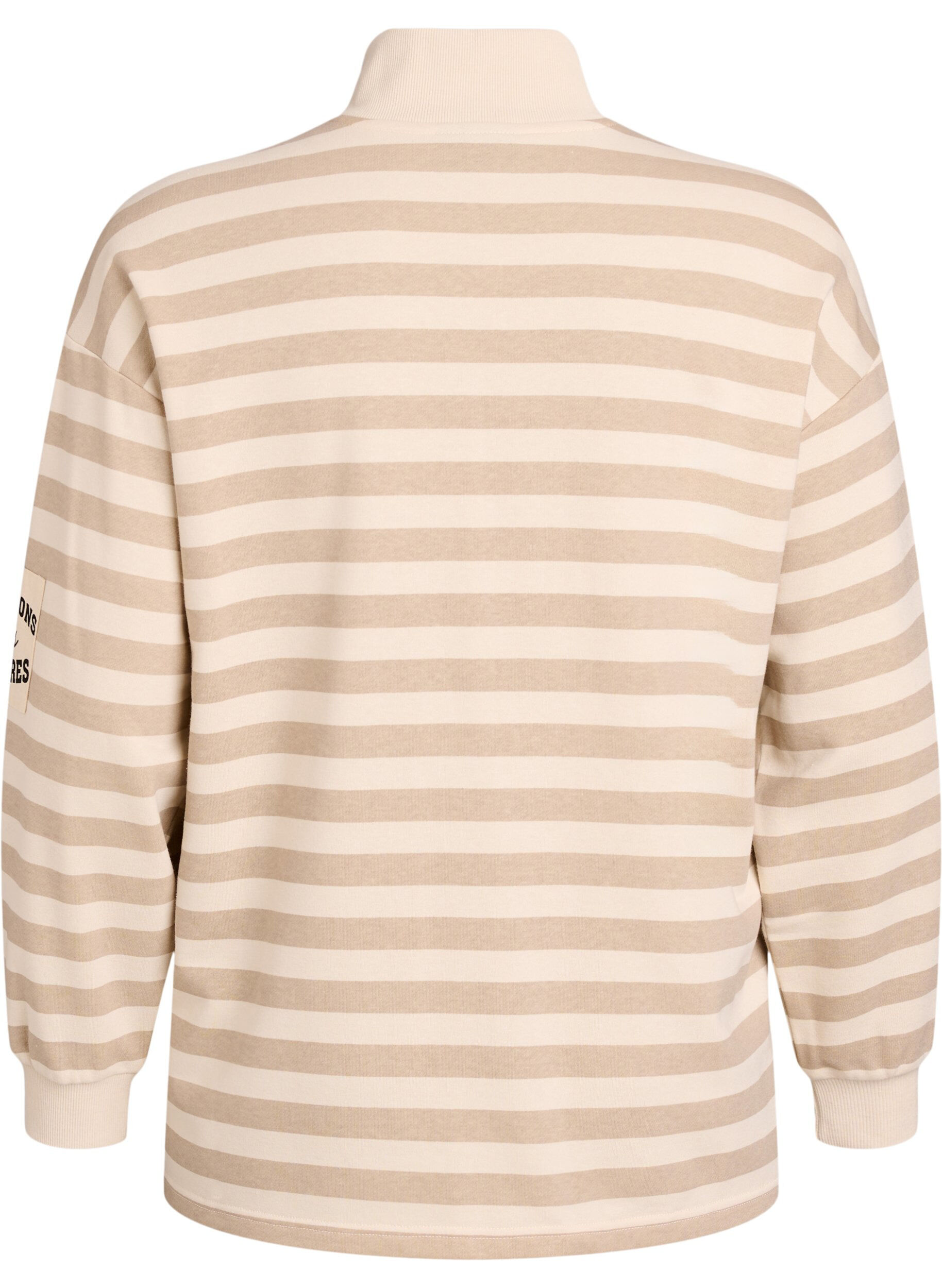 Zizzi Randig sweatshirt med h&ouml;g hals och dragkedja, Beige, Packshot image number 1