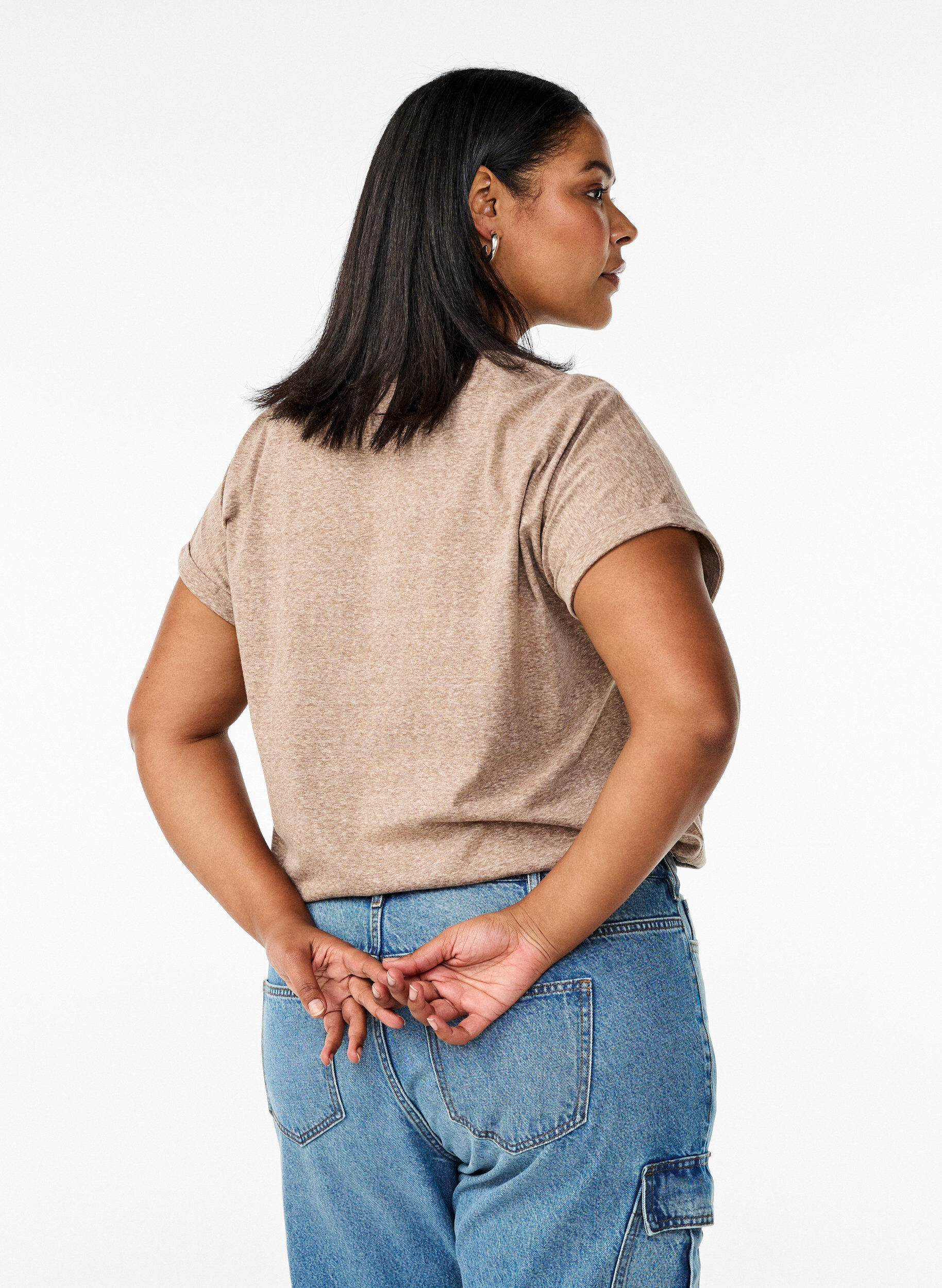 Zizzi Melerad t-shirt med korta &auml;rmar, Brun, Model image number 2