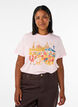 T-shirt i ekologisk bomull med tryck framtill, Rosa, Model image number 0