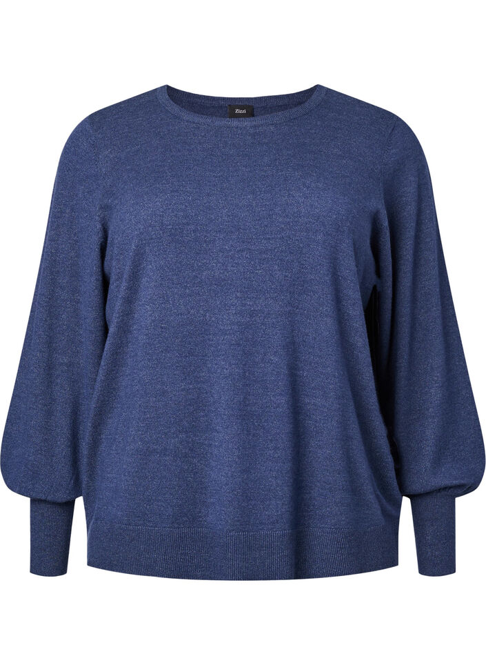 Stickad viskoströja med ballongärmar, Dress Blues Mel., Packshot image number 0