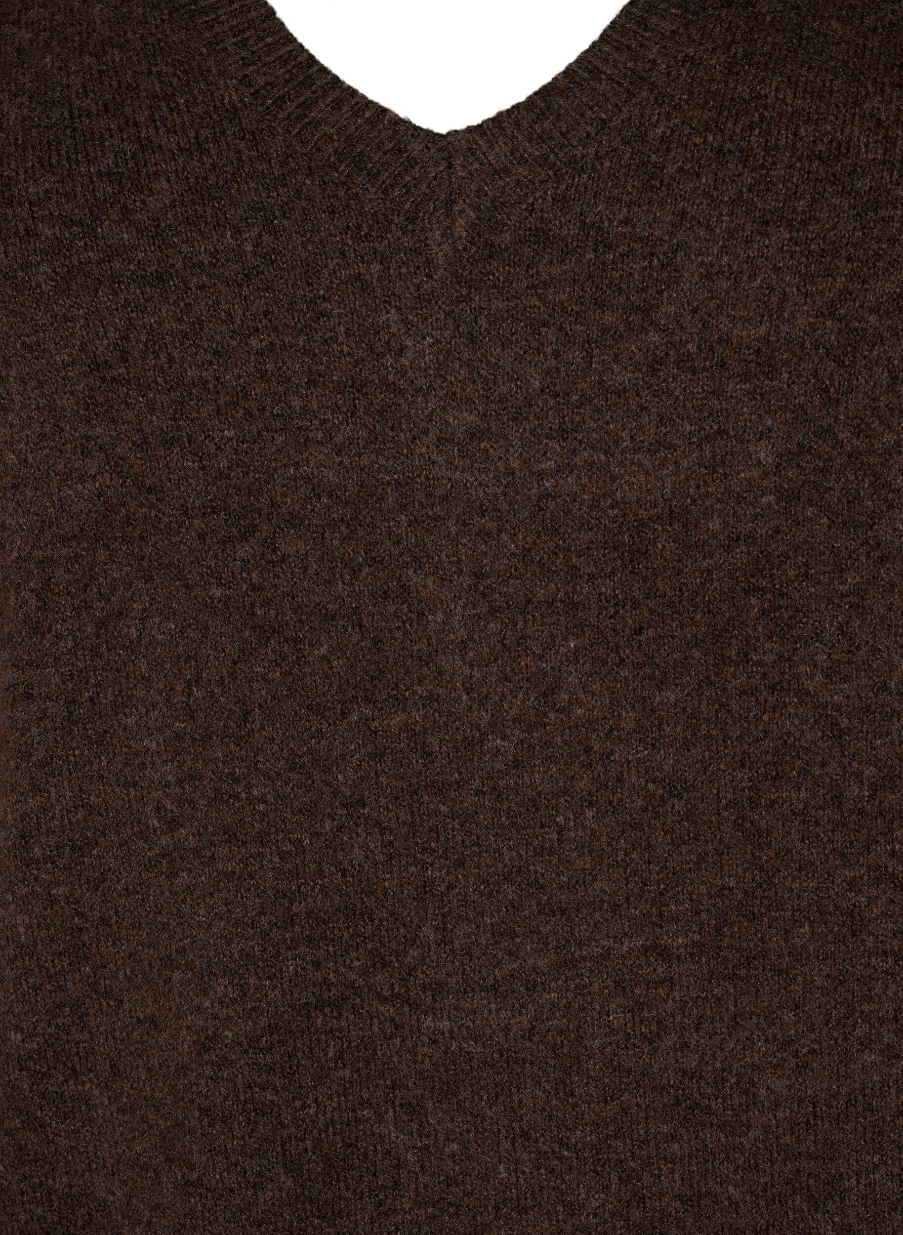 ZizziL&aring;ng&auml;rmad stickad kl&auml;nning med V-ringning, Brun, Packshot image number 2