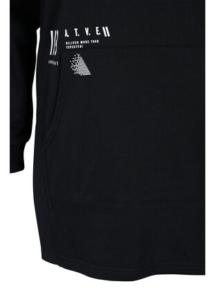 Lång sweatshirt med slits och ficka, Black, Packshot image number 3