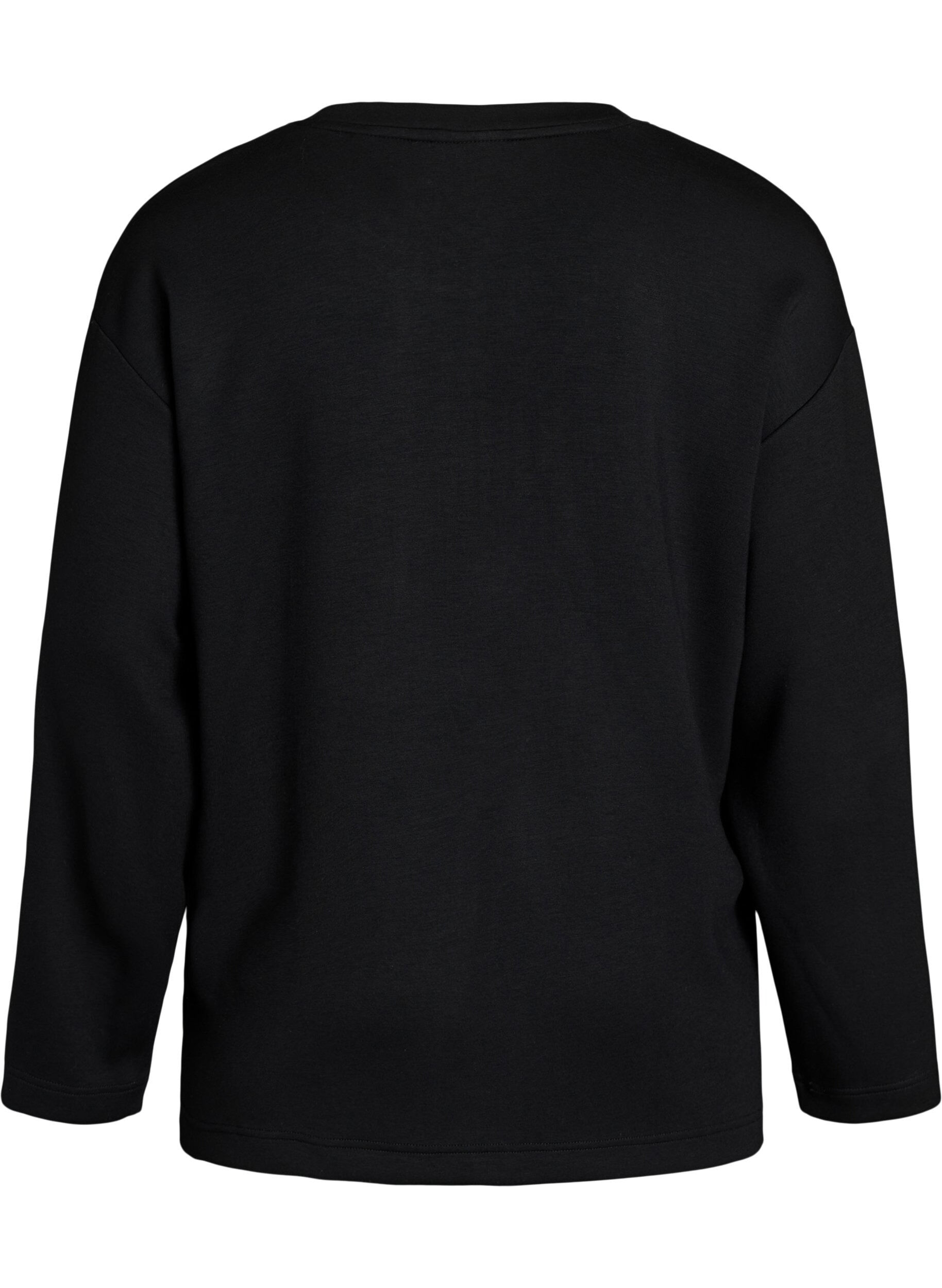 ZizziBlus i jersey med diagonal volang, Svart, Packshot image number 1
