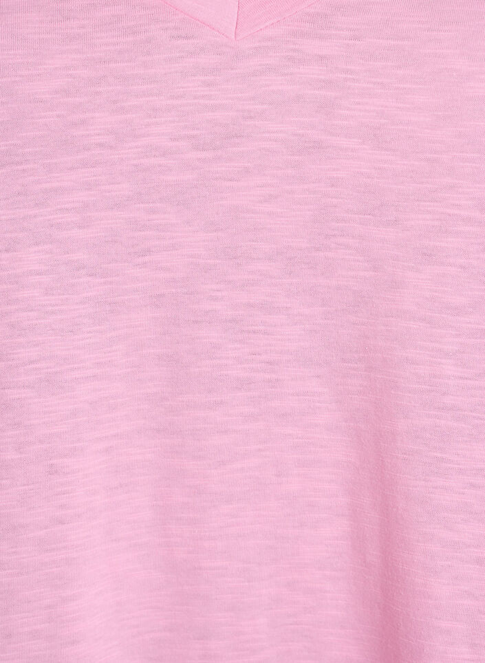 Kort&auml;rmad enkel t-shirt med v-ringning, Rosa, Packshot image number 2