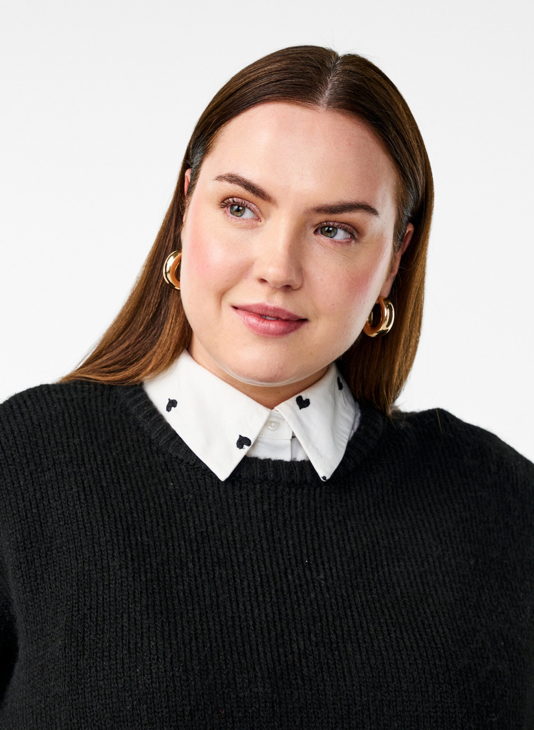 Zizzi L&ouml;s krage med broderade hj&auml;rtan, White, Model image number 0